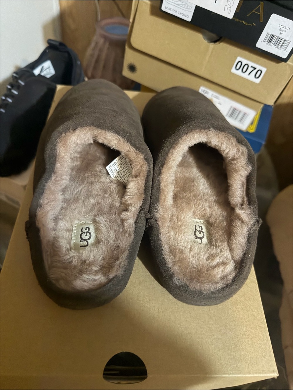 UGG Chocolate Brown Plush Shearling Slip-On Mules